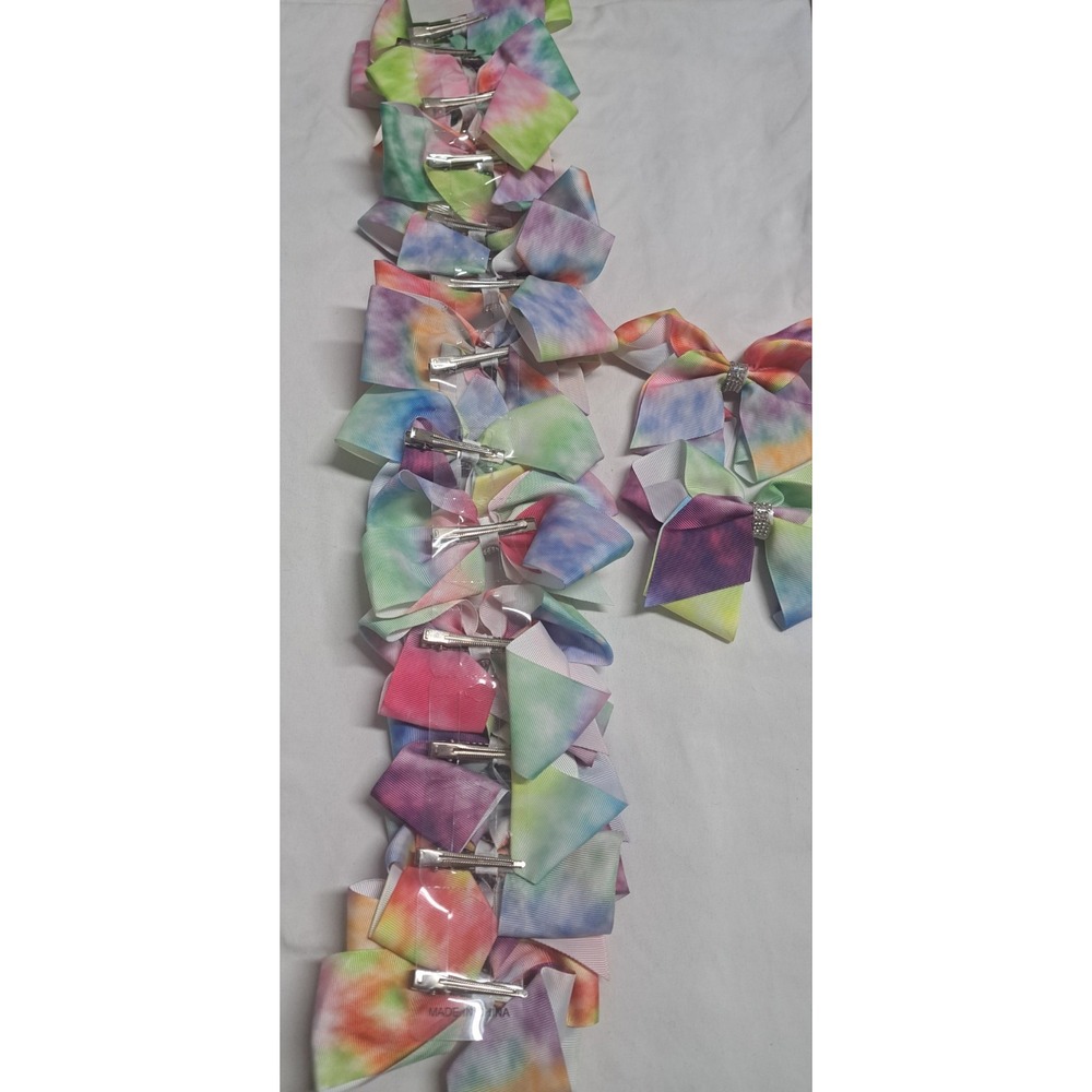 13pc Boutique Hair Bows Tie Dye Rainbow Grosgrain Ribbon Alligator Clips Girls - Picture 4 of 4